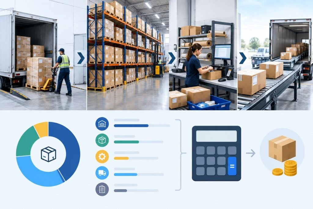 3PL fulfillment cost per order illustration with receiving storage pick and pack and shipping