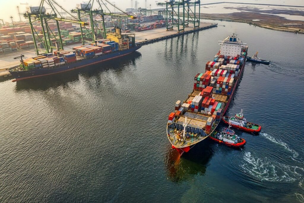 Container ship at sea representing international ocean freight and logistics