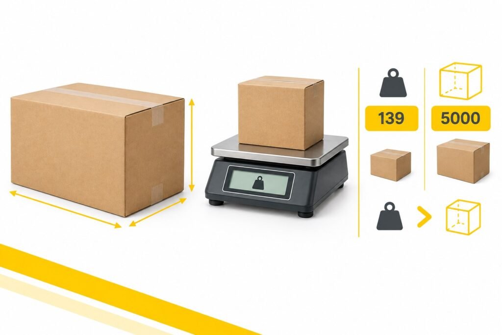 DHL volumetric weight 5000 vs 139 dimensional weight illustration